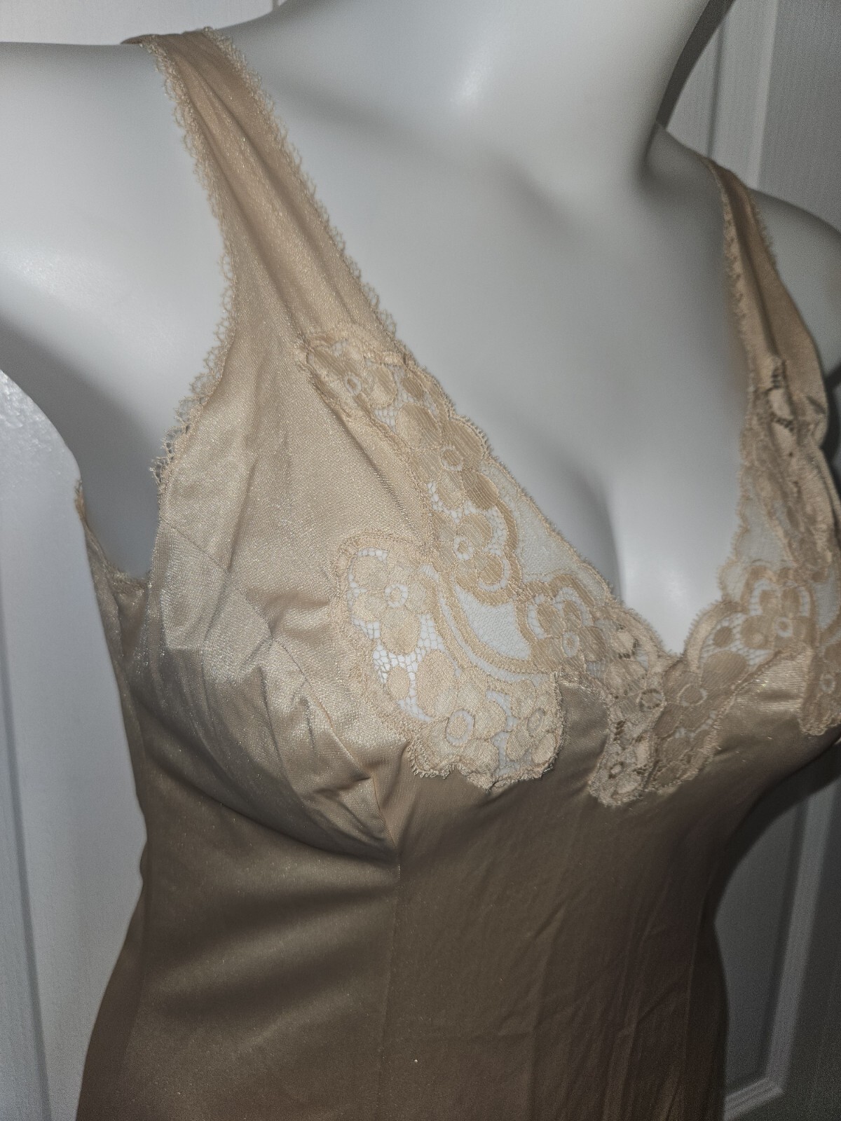 VALISERE Beige Full Length Vintage Slip Dress Size 14 USA Made In Paris France