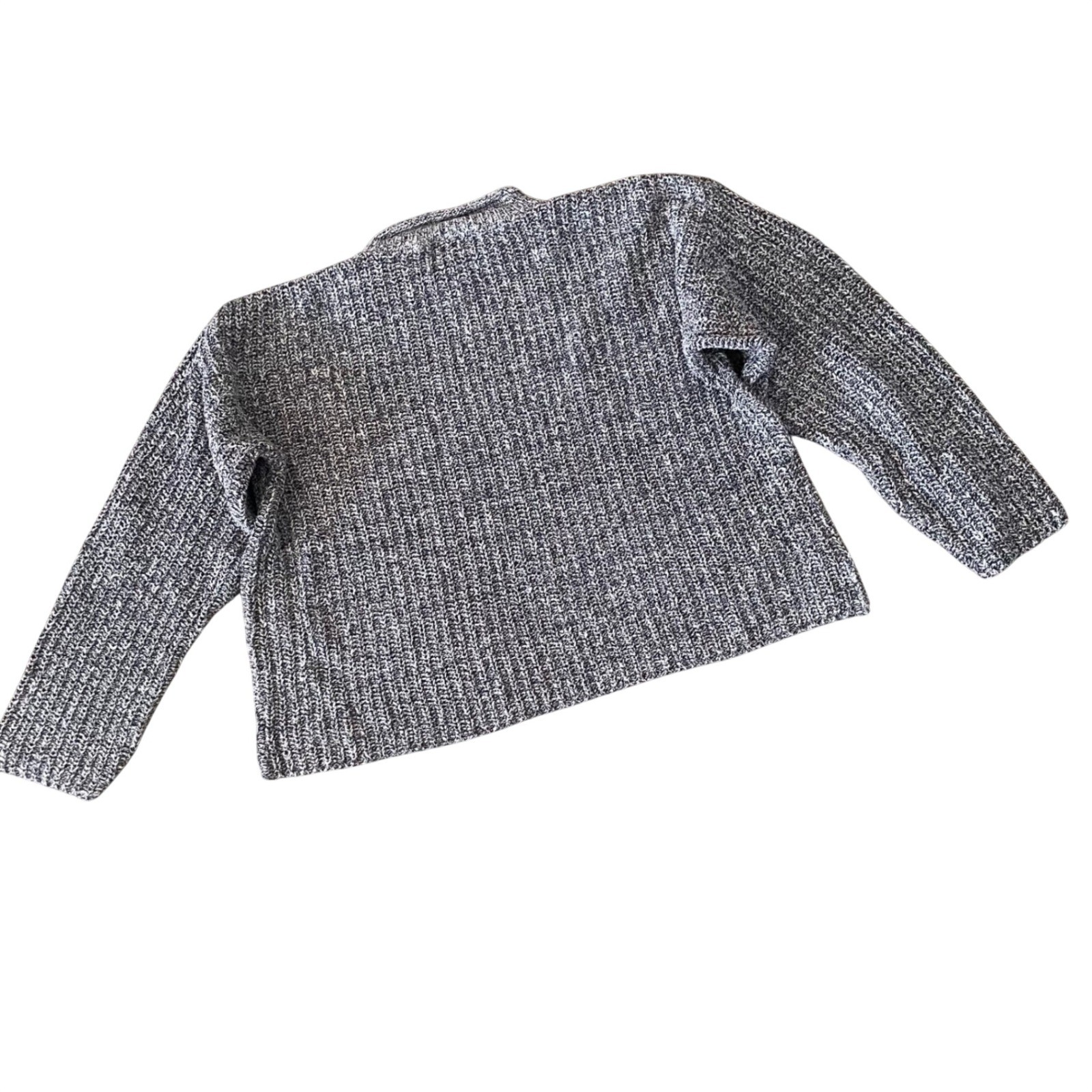 Vintage Roll Neck Knit Stitches Sweater Womens M Cropped Boxy Oarsman Fisherman