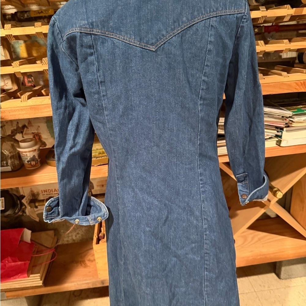 Vintage Landlubber Denim Dress Western Snap Front Long Sleeve 70s Style