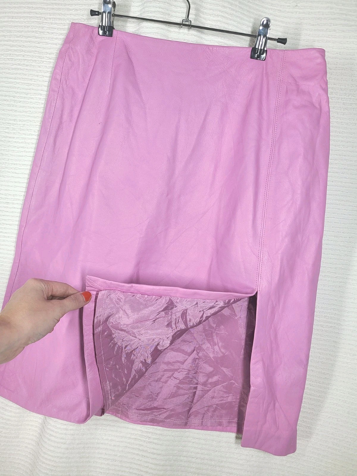 Y2K Leather Skirt Pink Calf Size 10 M/L Side Slit Retro Anne Klein 2 Mall Brand