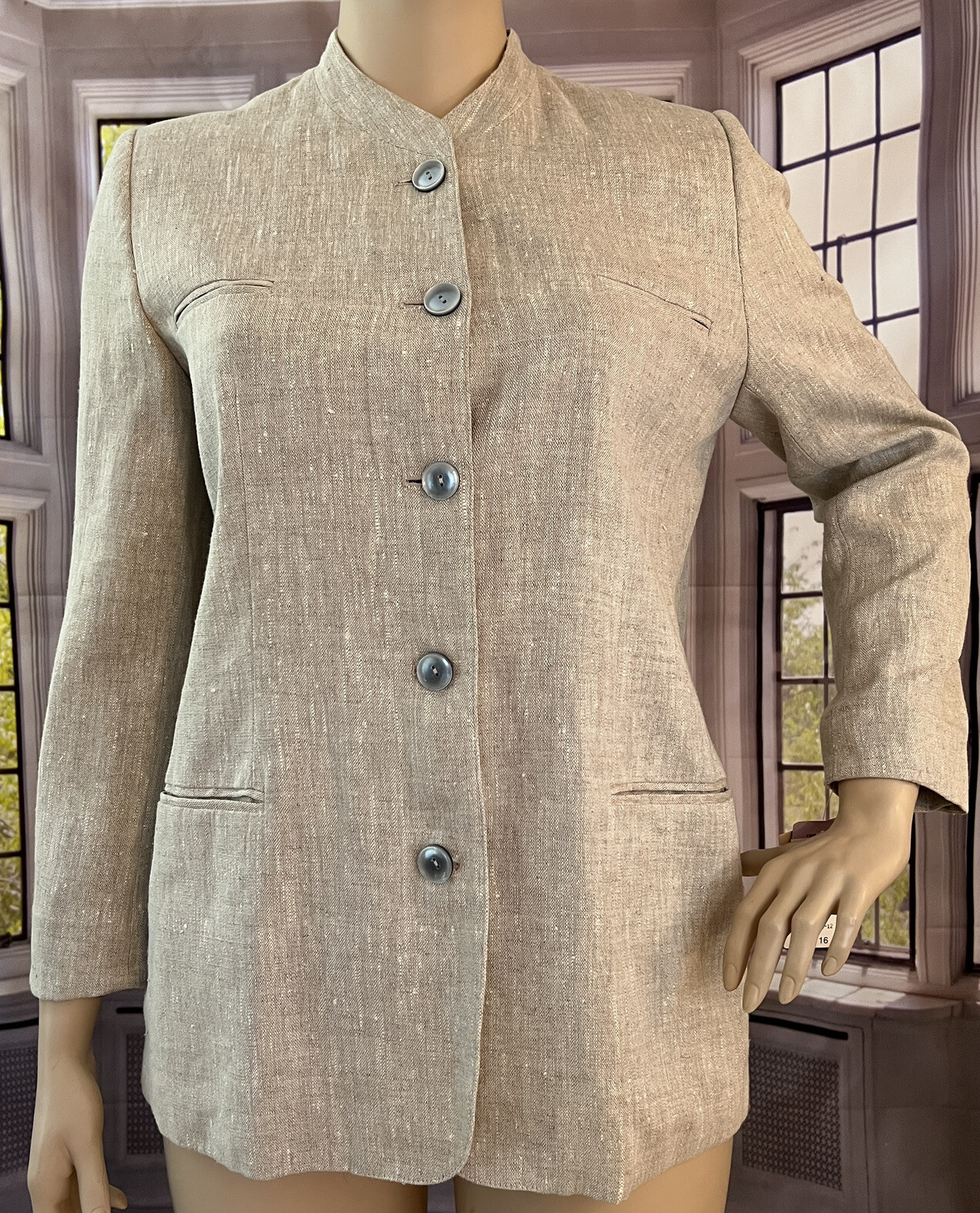 Linen Jacket Minimalist Size 16 Button Front NEW Vintage 90s Harve Bernard