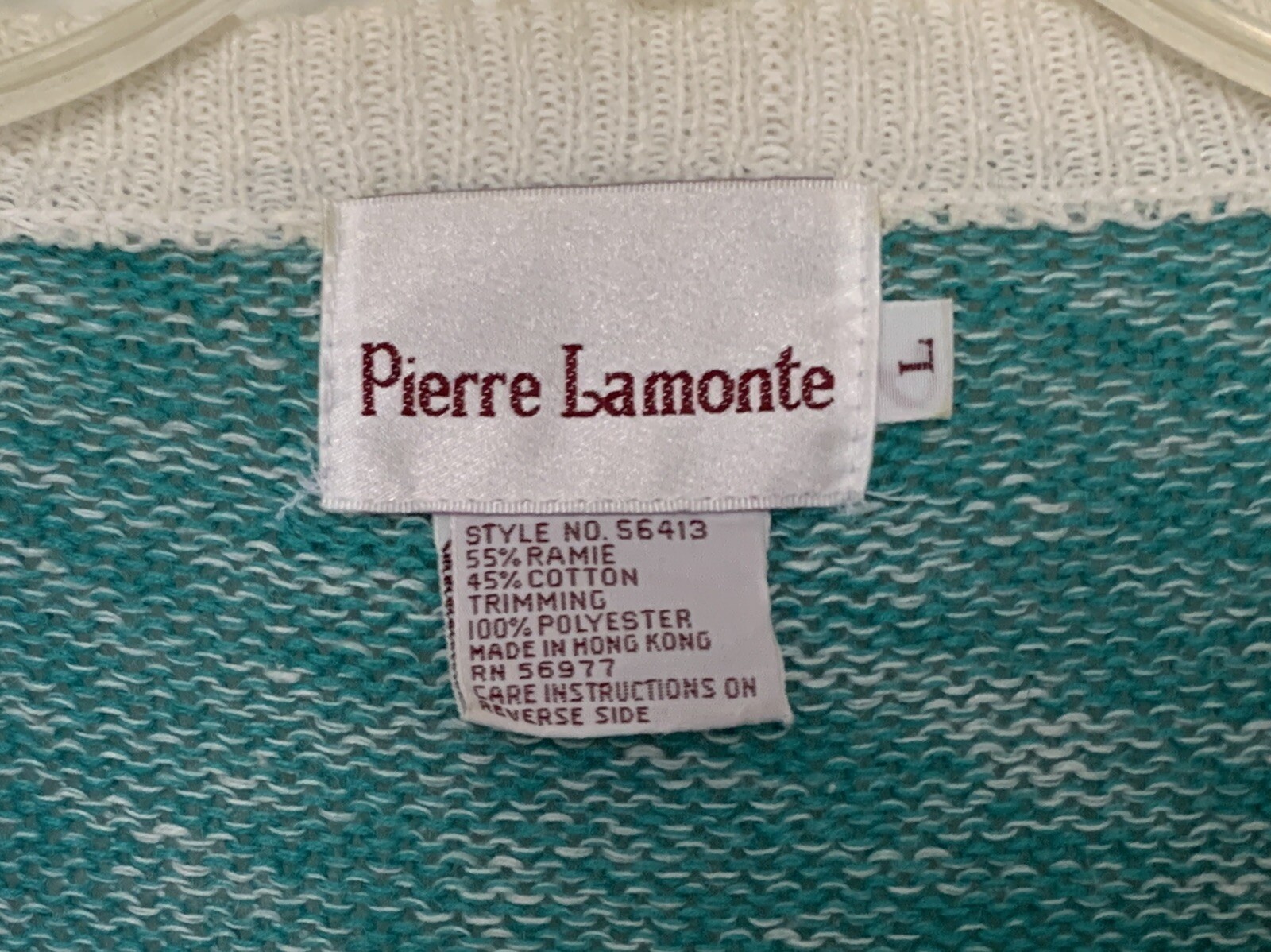 Vintage 80’s Teal & White Embellished Sweater w/Shoulder Pads By Pierre Lamonte