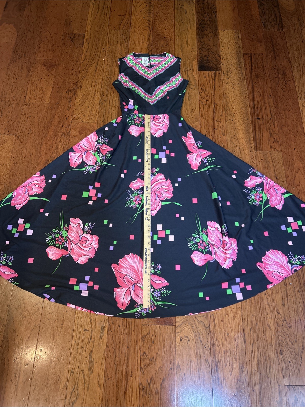 Vintage Donovan Galvani Mod retro Sleeveless Long Dress Black Hot Pink Medium