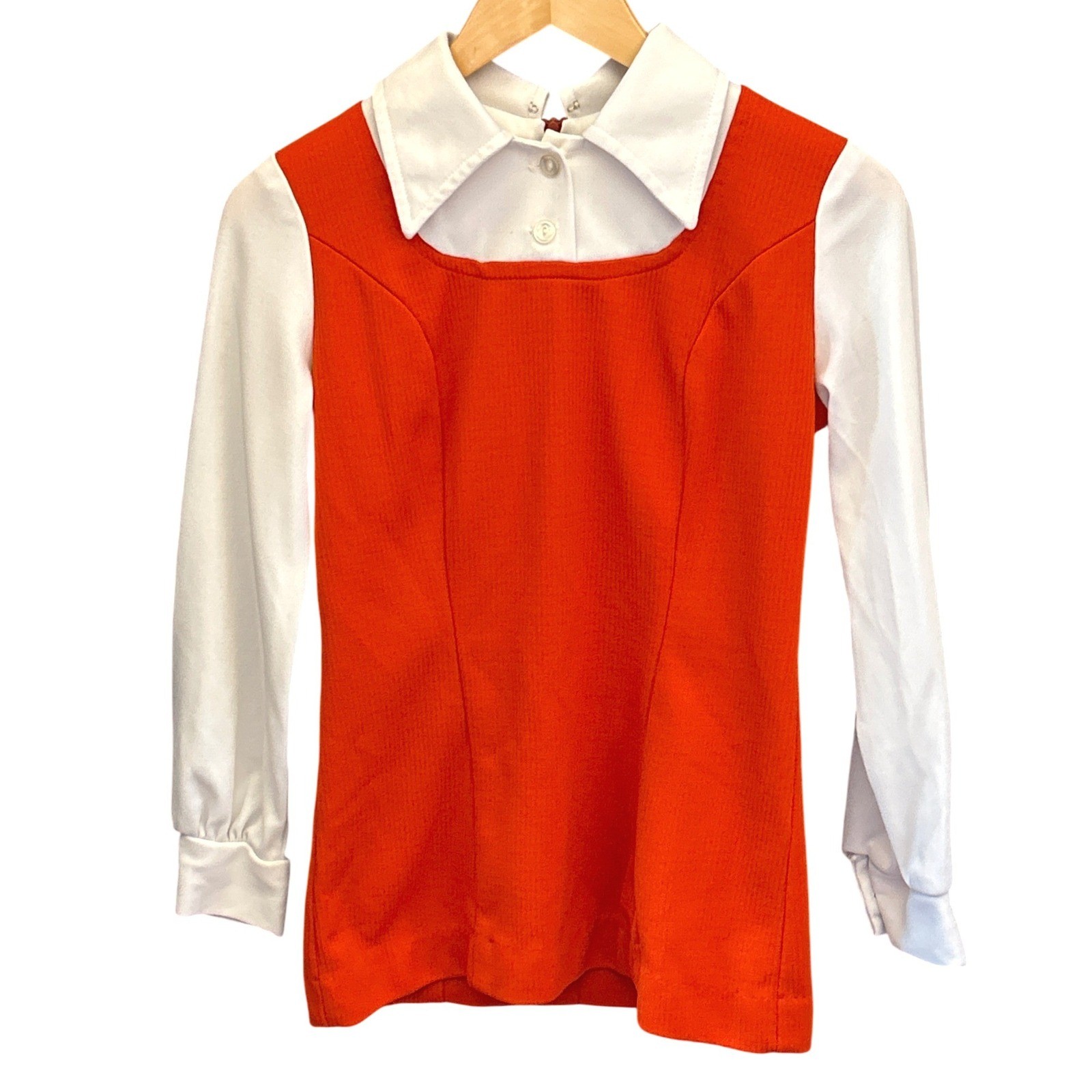 70s Montgomery Ward Tunic Top Mod Retro Preppy Orange White Layered Look GoGo