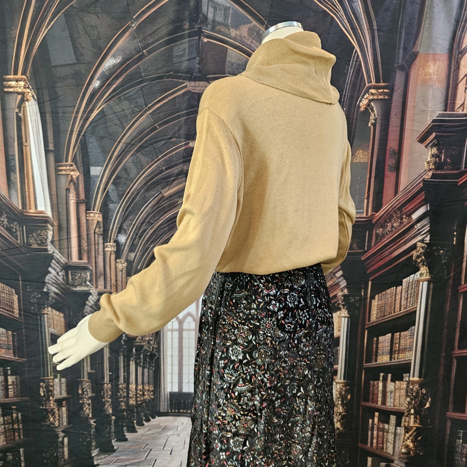 Vintage 1970s Tan Sweater Pullover Cowl Neck Turtle Neck Long Sleeve Kenneth Too