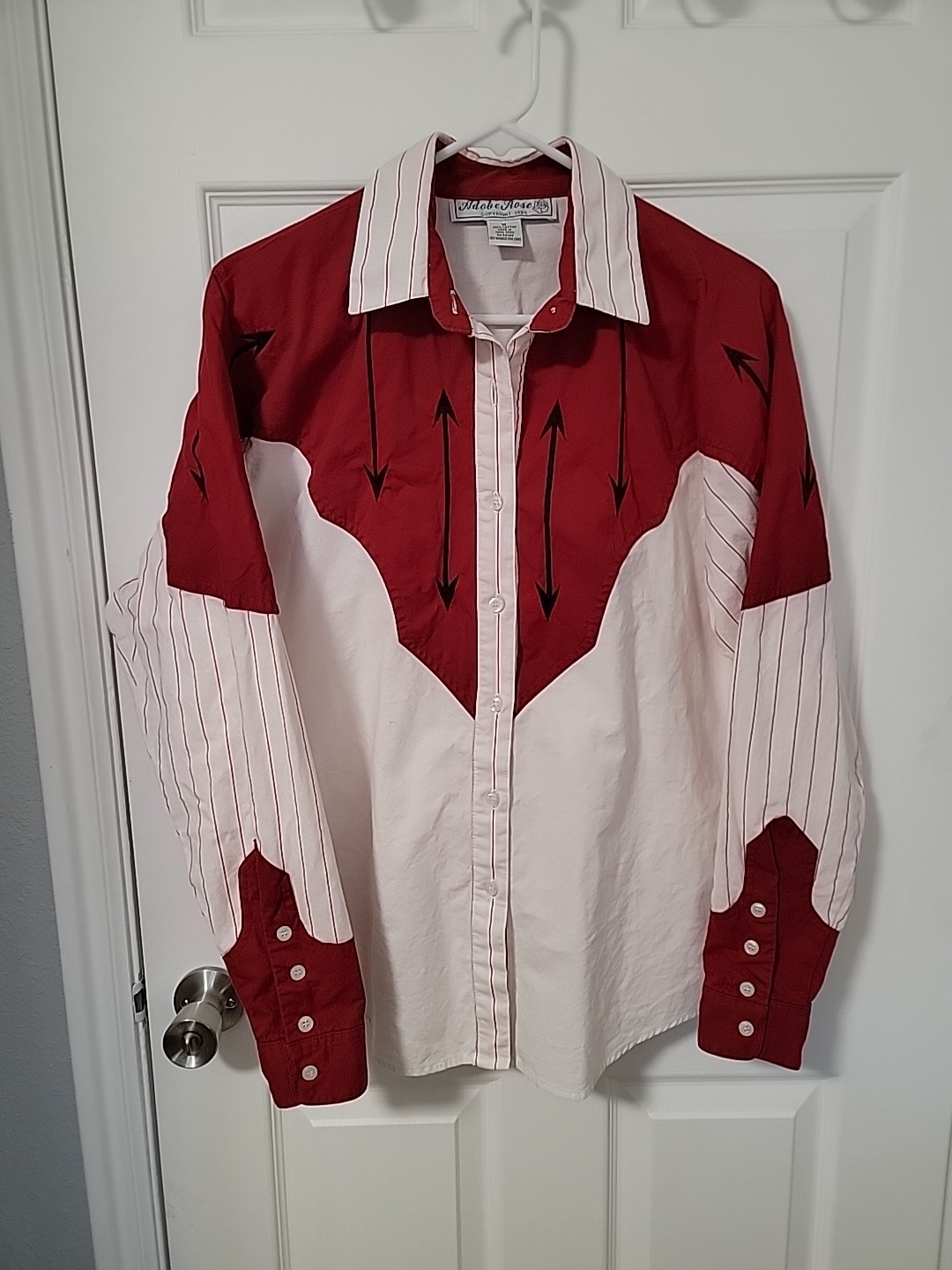 Vintage Adobe Rose Western Shirt Red White & Black Size M, 100% Cotton