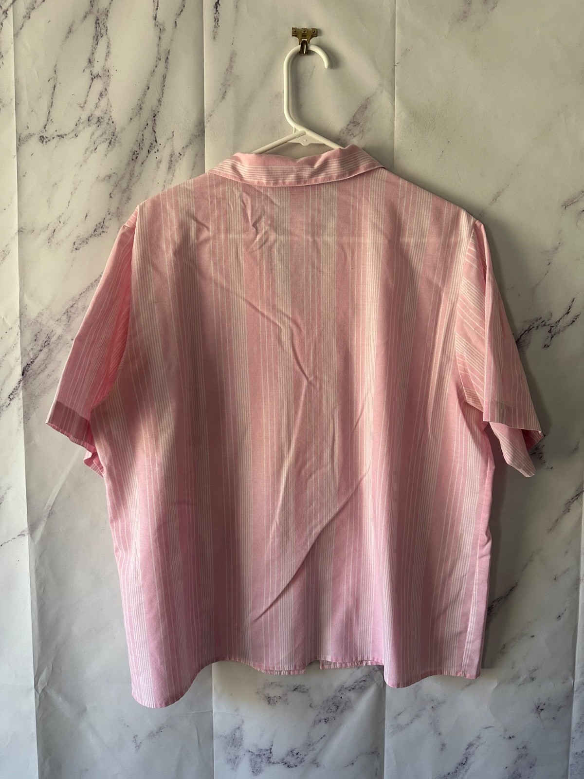 VINTAGE EXECUTIVE DRESSING PINK STRIPED SHORT SLEEVE BUTTON UP SHIRT WOMEN LARGE