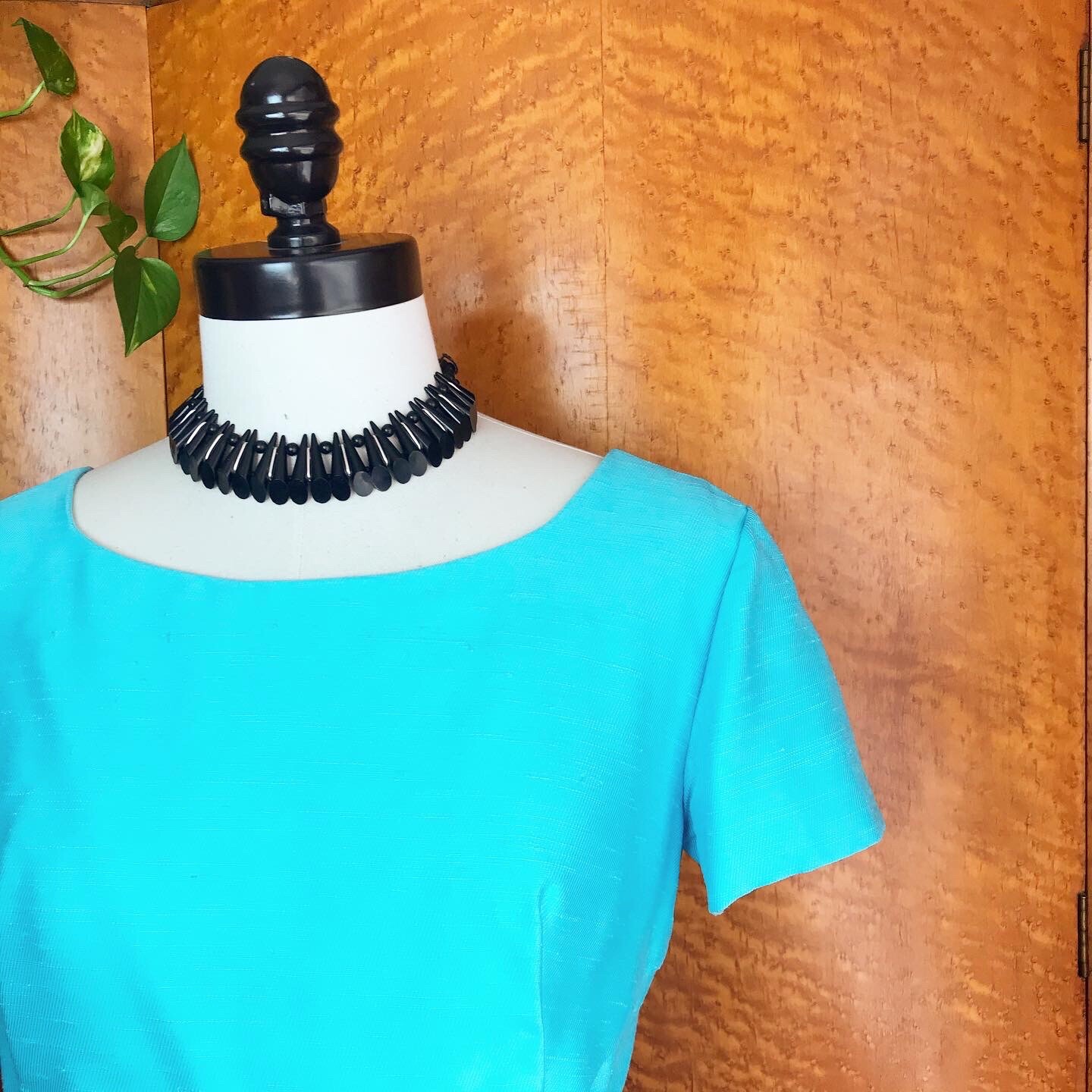 SILK LINEN 1960’s 60s Turquoise Blue Vintage Emma Domb Cocktail Easter Dress S M
