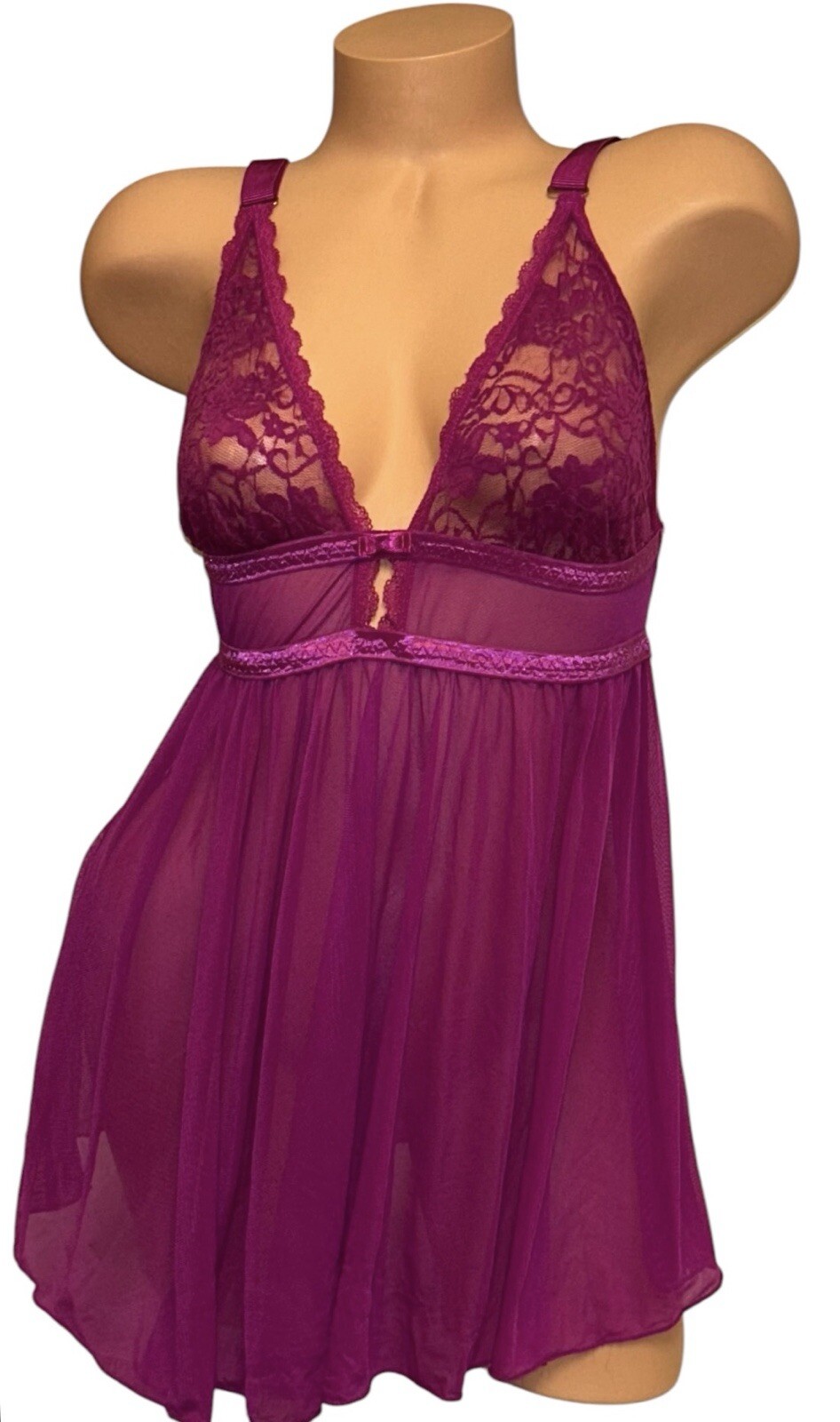 Rachel Roy Pink Silky Sheer Lace Satin Ribbon Trim Nightie Nightgown Womens