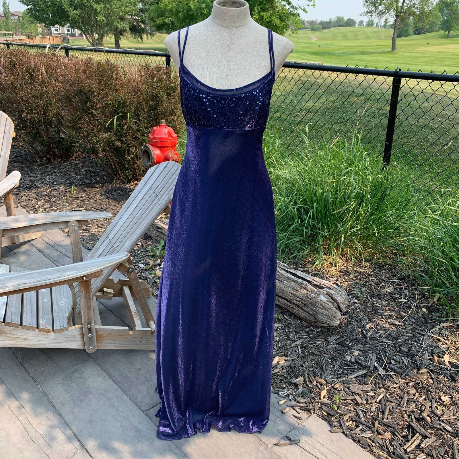 Vtg Morgan & Co Linda Bernell Maxi Dress Formal Gown 11 Purple Iridescent Fairy