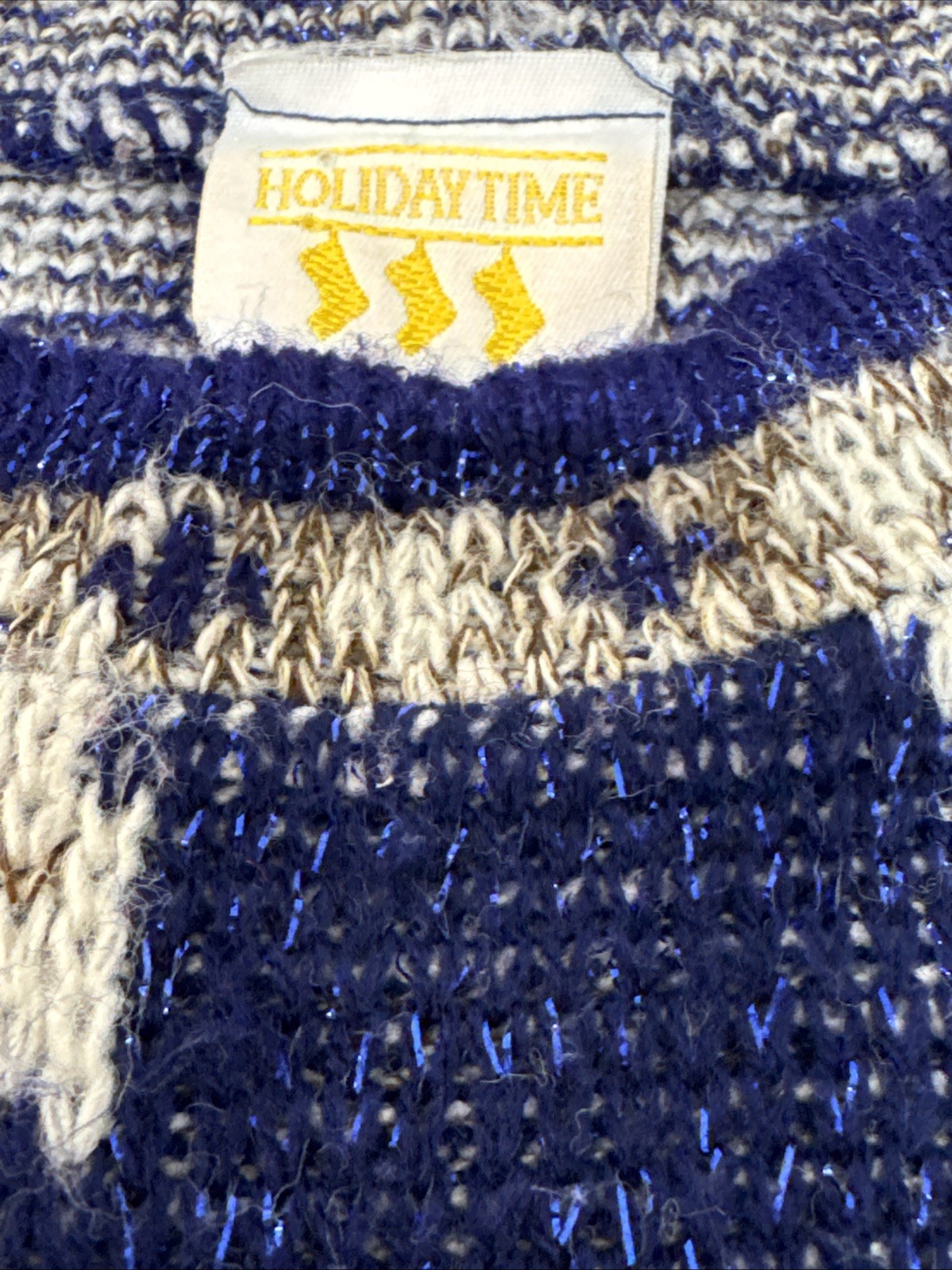 VTG 80s 90s Boho METALLIC Blue Ugly Christmas Party Sweater Lurex Holiday Time L