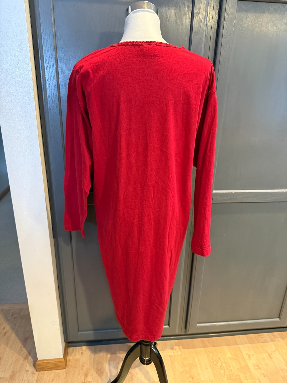 Vintage 90s Alps Womens OSFA Red Twilight Tobogganers Nightgown Moose Print
