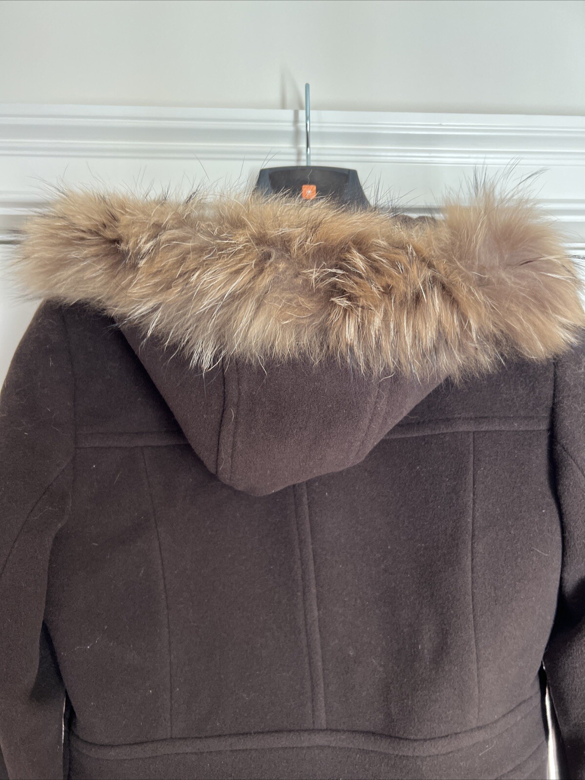 Ladies Fleet Street Brown Wool Coat Size M, Faux Trim Hood