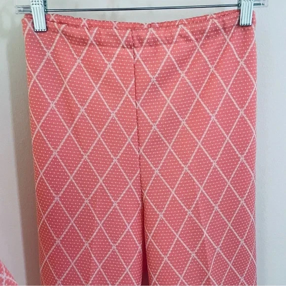 Vintage 1970’s Pink and White Polka Dot Knit Pant Suit by Marty Gutmacher