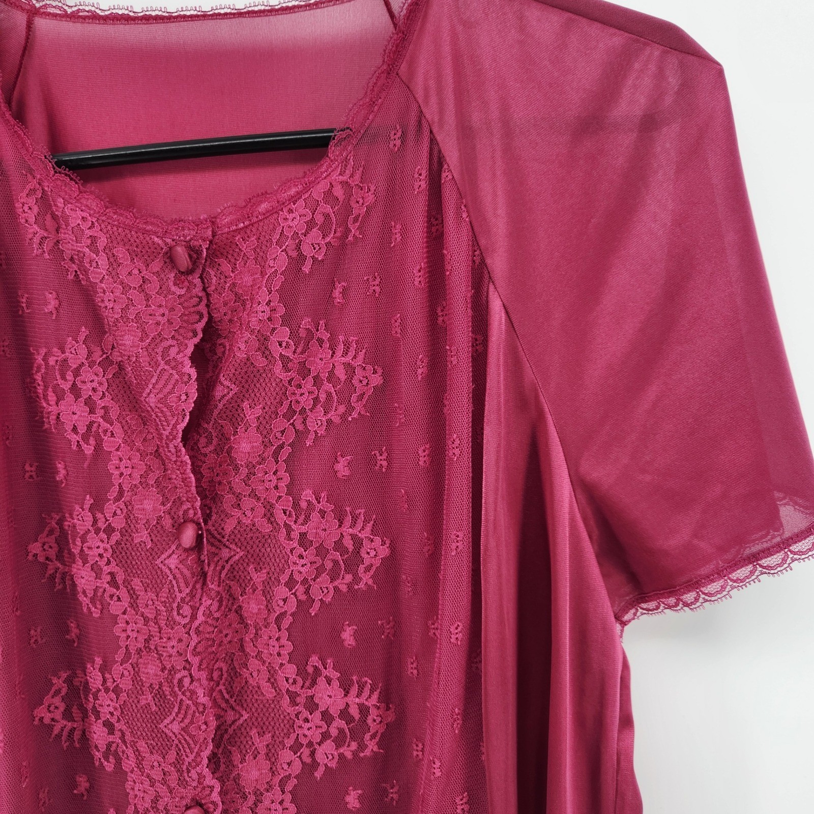Vintage Vanity Fair Burgundy Lace Antron III Nylon Pajama Set Top Pants Size 34