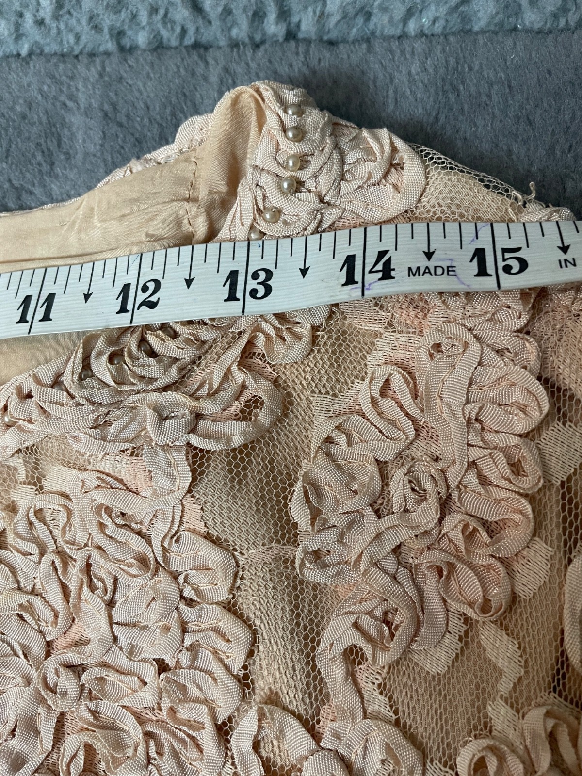 Vintage 50s Leonards Lace Jacket Top Set Small Pink Ribbon Pearl Embroidery VTG