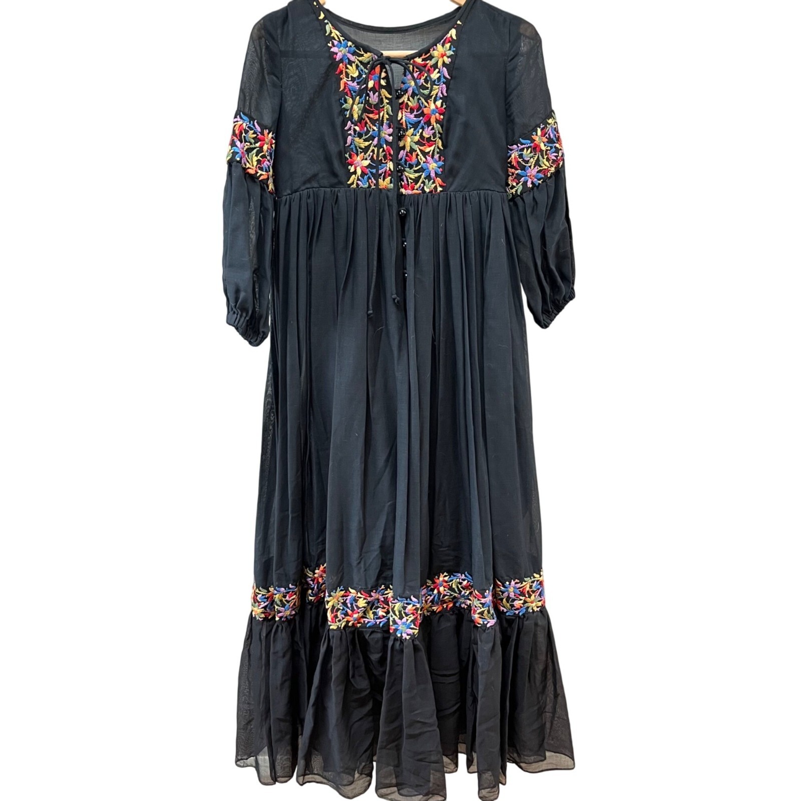 Rare Vintage Beverly Paige Cotton Gauze Embroidered Boho Maxi Dress – Sz. S