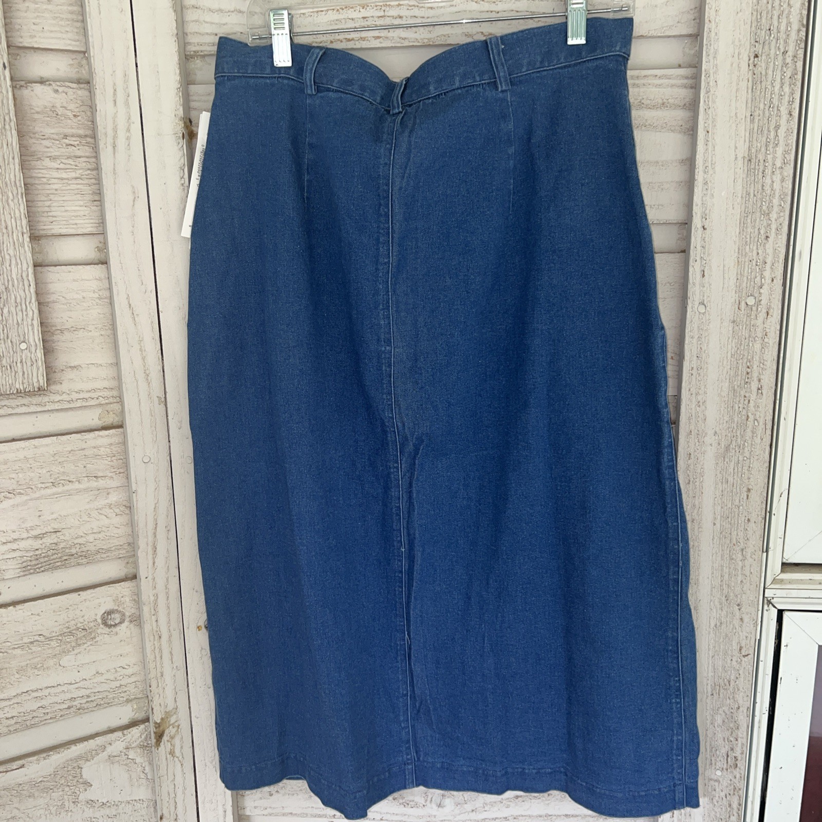 Vintage TanJay Petites 14 Denim Blue Jean Cotton Midi Skirt Button MODEST NEW