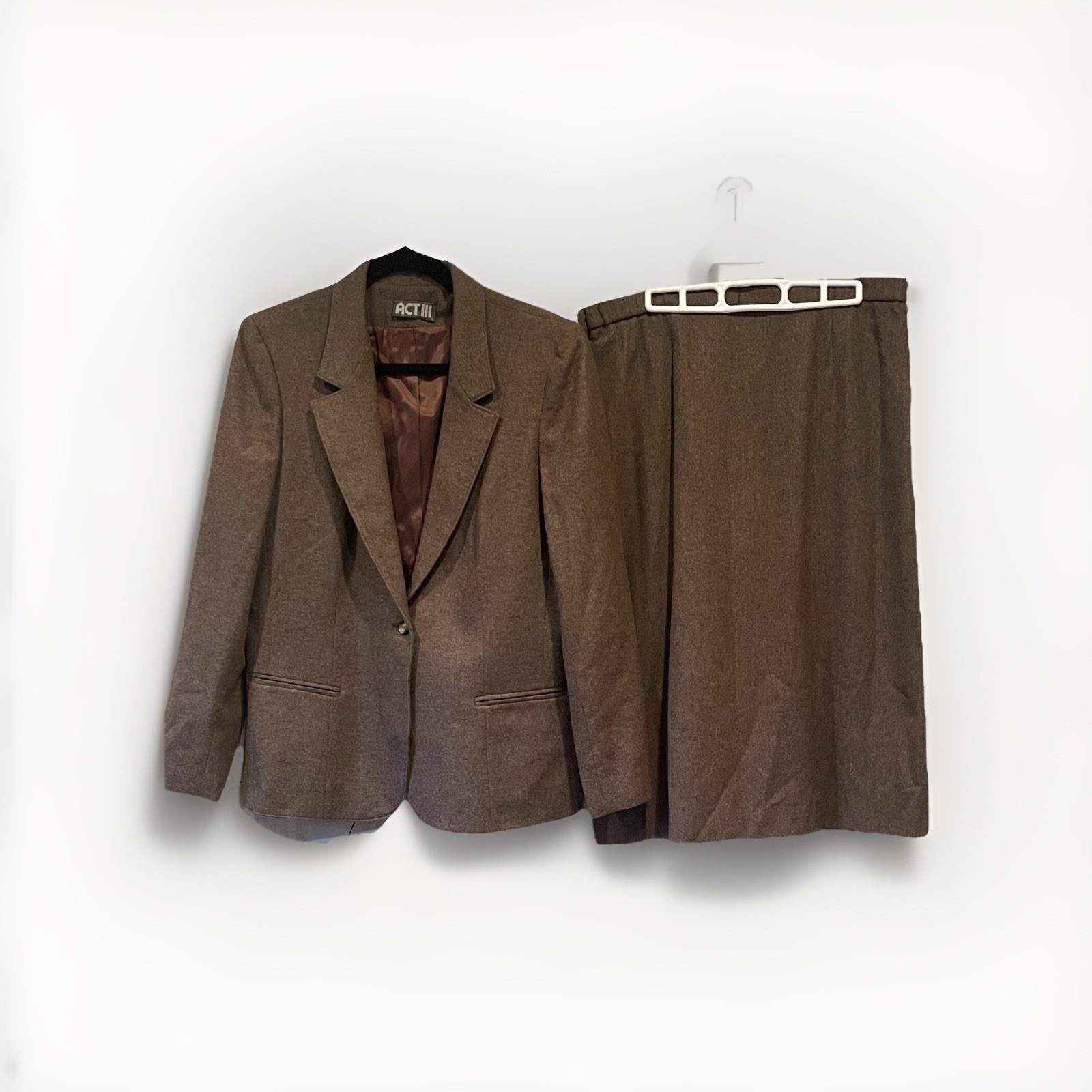 Vintage Act III Wool Pencil Skirt & Blazer Suit Set Brown Size 16/18