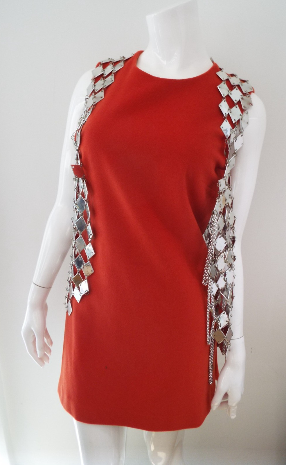 VTG 1960s Silver Tone Chainmail Long Vest Top Mirror Finish Paillette Chain Mail