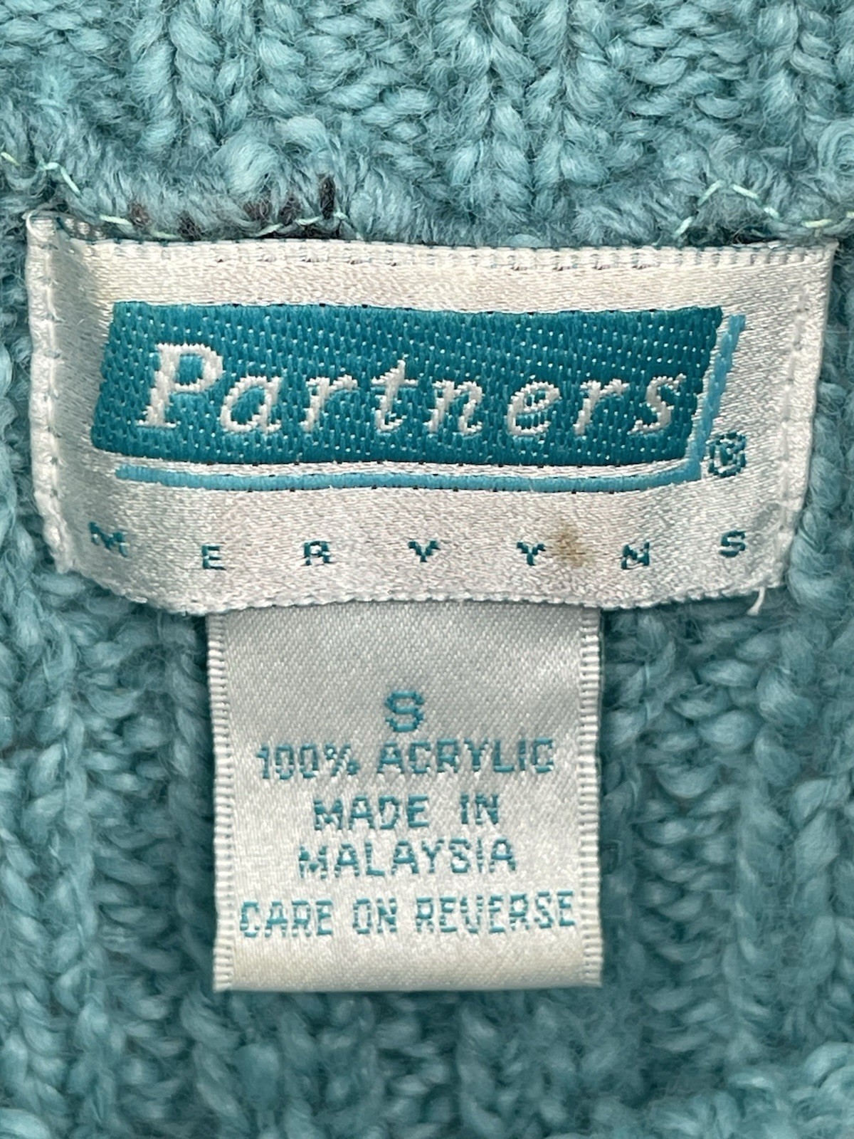 Vintage Sweater Blue Chunky Knit Mock Neck Sz Small Partners Mervyns Womens
