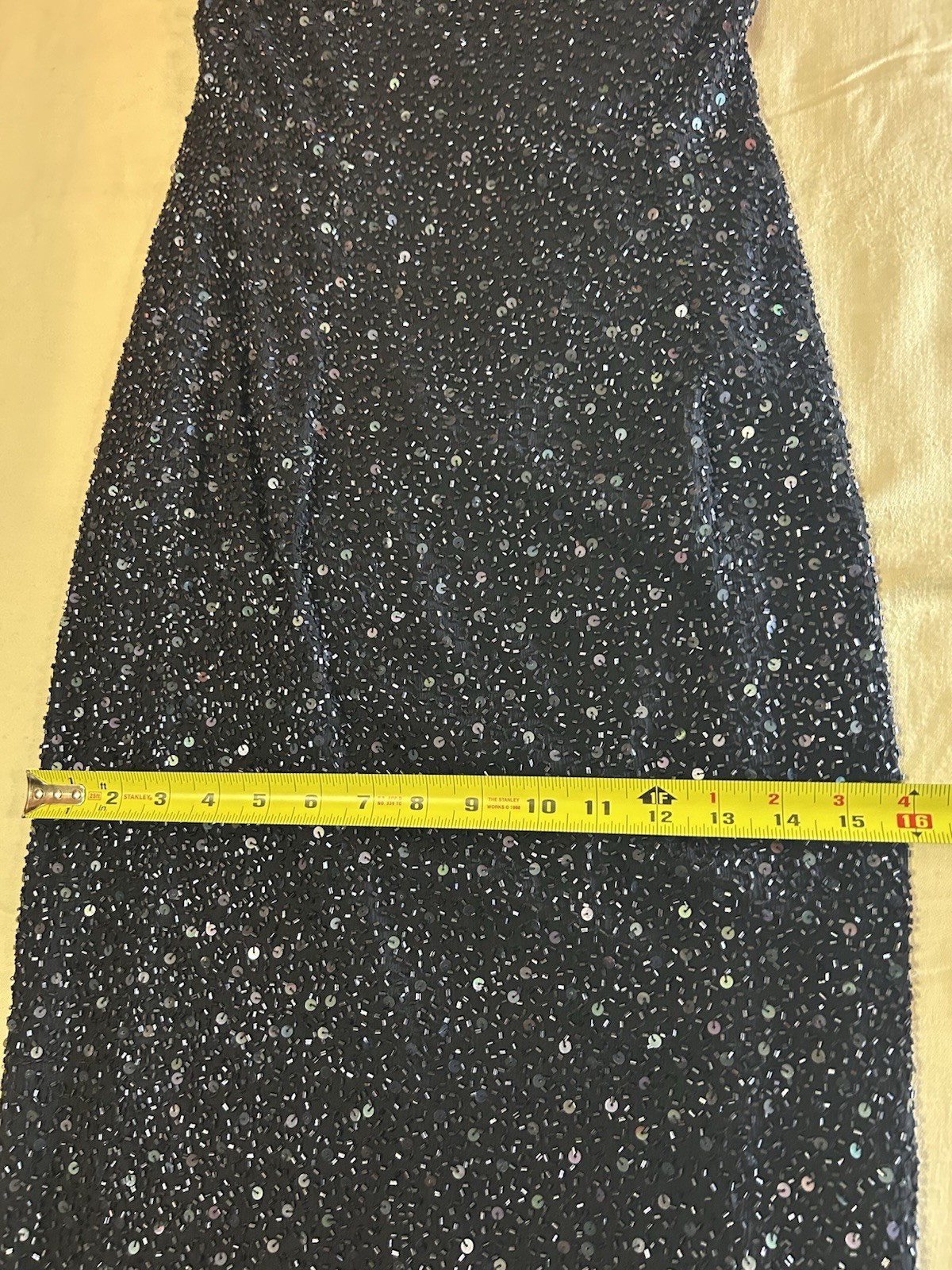 Vintage 90s Handbeaded Silk Maxi Gown Navy Strapless XS Panoply Goth Vampy