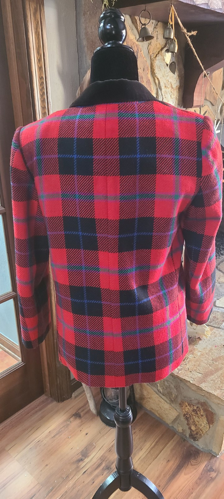 Vtg Red Tartan Plaid Blazer Sz 10P Union Label Notch Collar Russ Petites Preppy