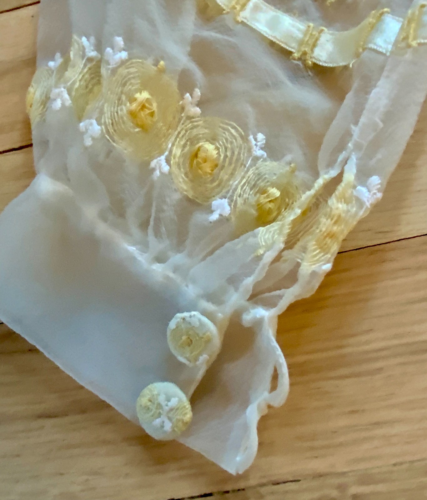 1970s Sheer Romantic Bridal Dress | Edwardian Revival Ivory with Ribbon