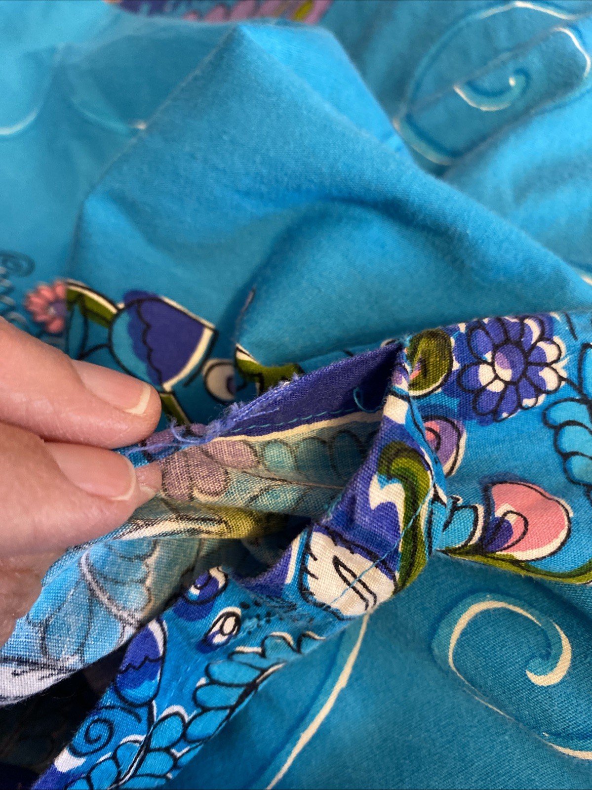 VTG Neiman Marcus Blue Peacock Floral Maxi Kaftan Mumu Dress Size M/L