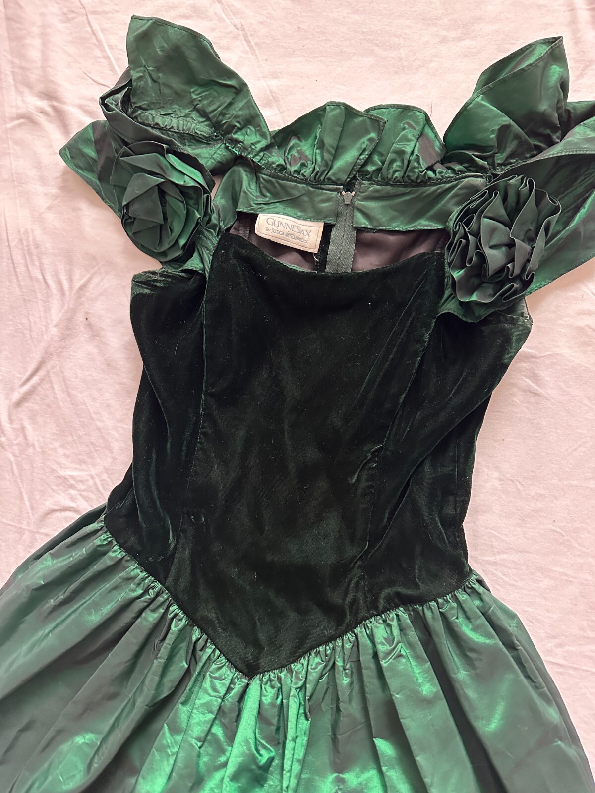 vtg gunne sax by jessica mcclintock emerald green and black velvet dress size S