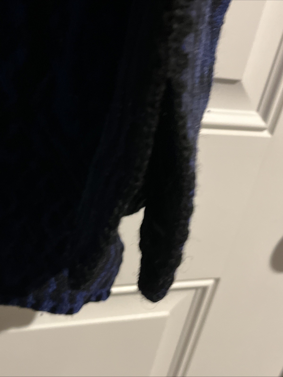 Vintage Woman’s Knit Crocheted Blue & Black Poncho Jacket Wool Cotton Lined