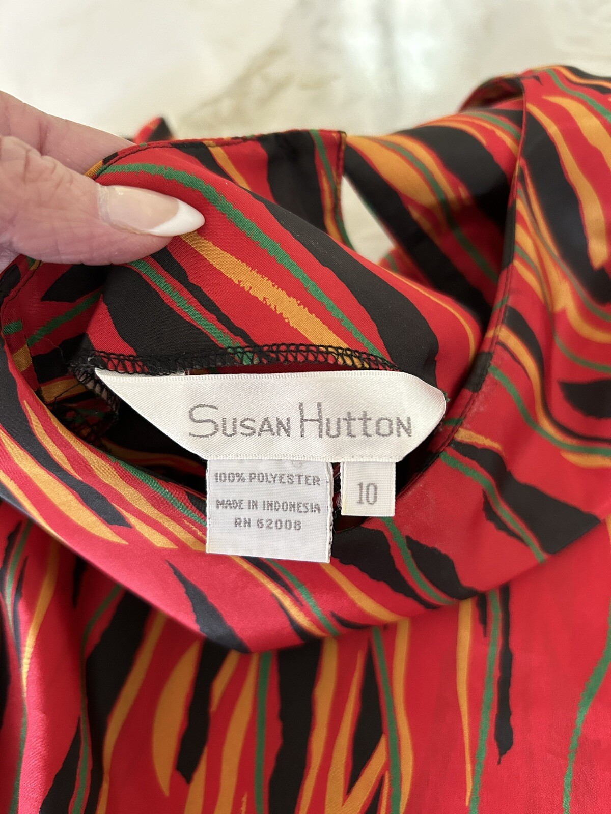 Vintage Susan Hutton 70s Vibe Blouse Red, Yellow And Black Lines Size 10