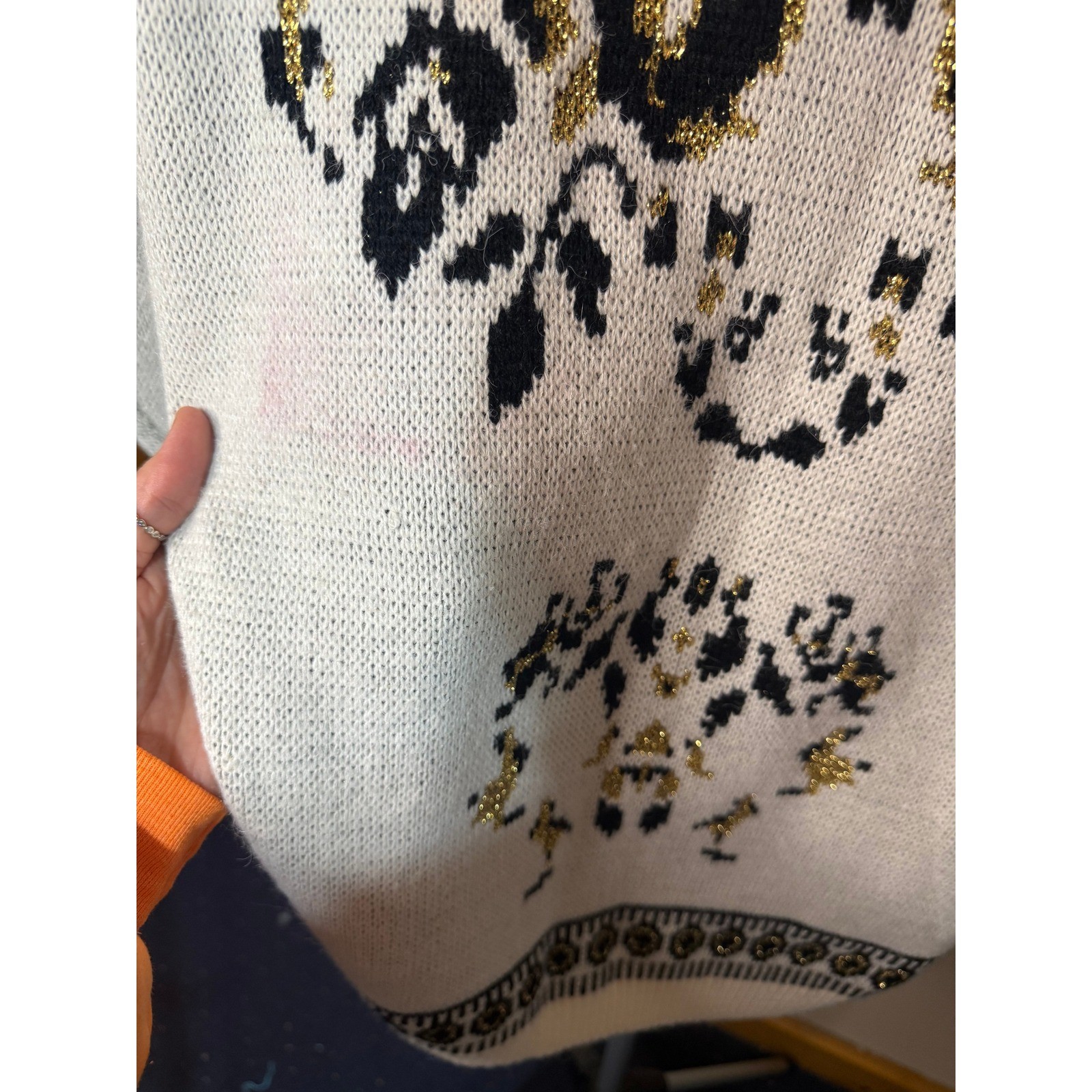 Vintage Bramble Lane Metallic Gold Black Intarsia Mock Neck Sweater Womens M