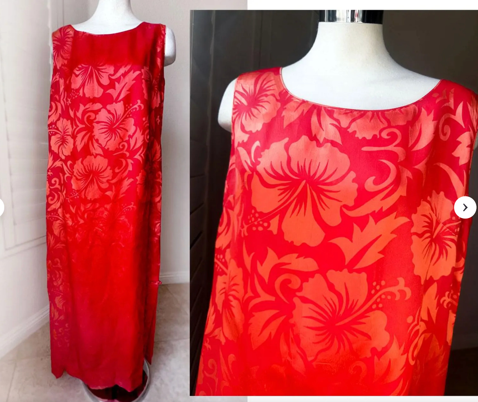 60’s Red TROPICANA Damask HAWAIIAN Long Sheath Dress 1960s, 1950’s