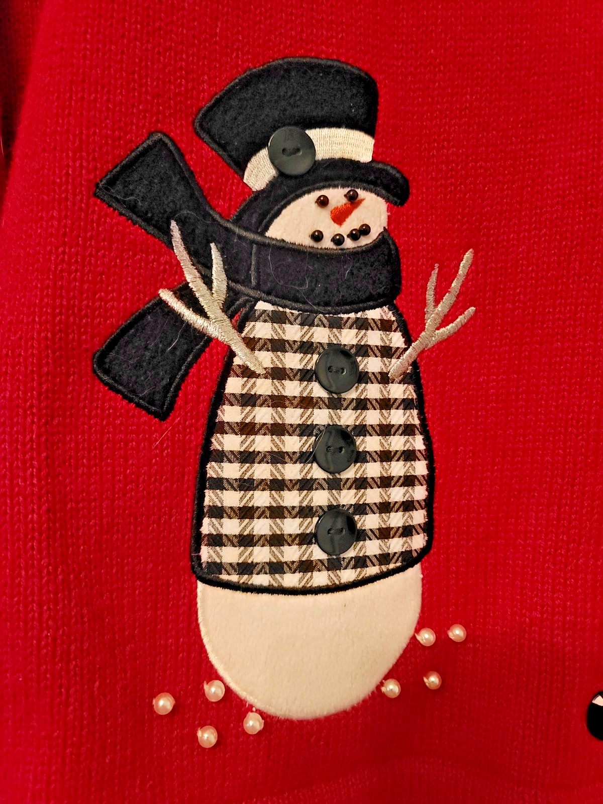VTG XXL Women’s Christmas Knit Sweater Mandal Bay Red with Applique Snowmen