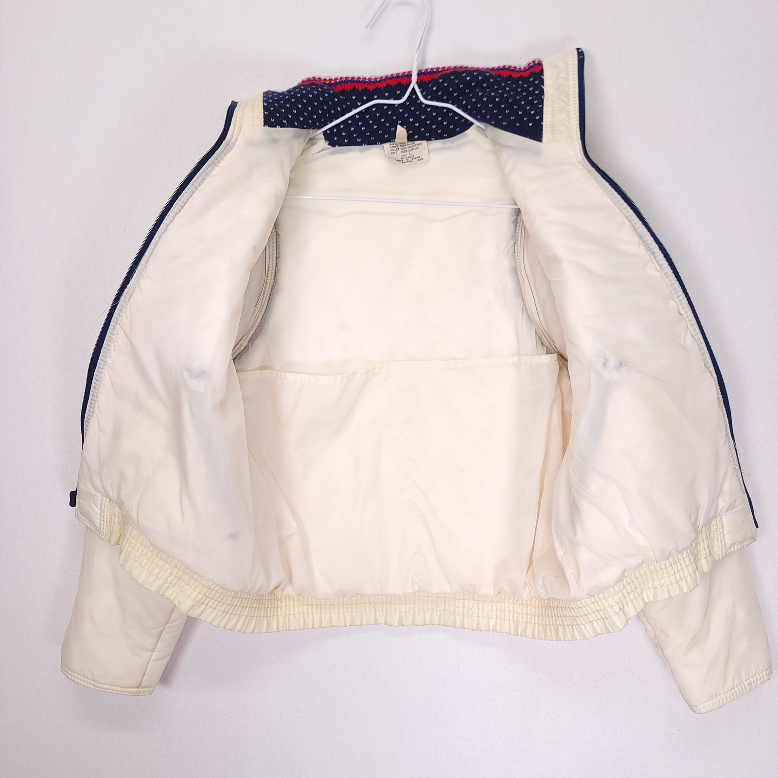 Vintage Convertible Ski Jacket Vest Cream Quilted Fair Isle Teen Large