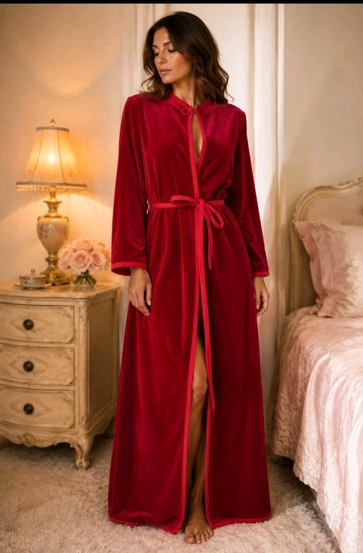 Vanity Fair Vintage Rare Red pinkish Velour Size 12 Women’s Kimono Robe #C7
