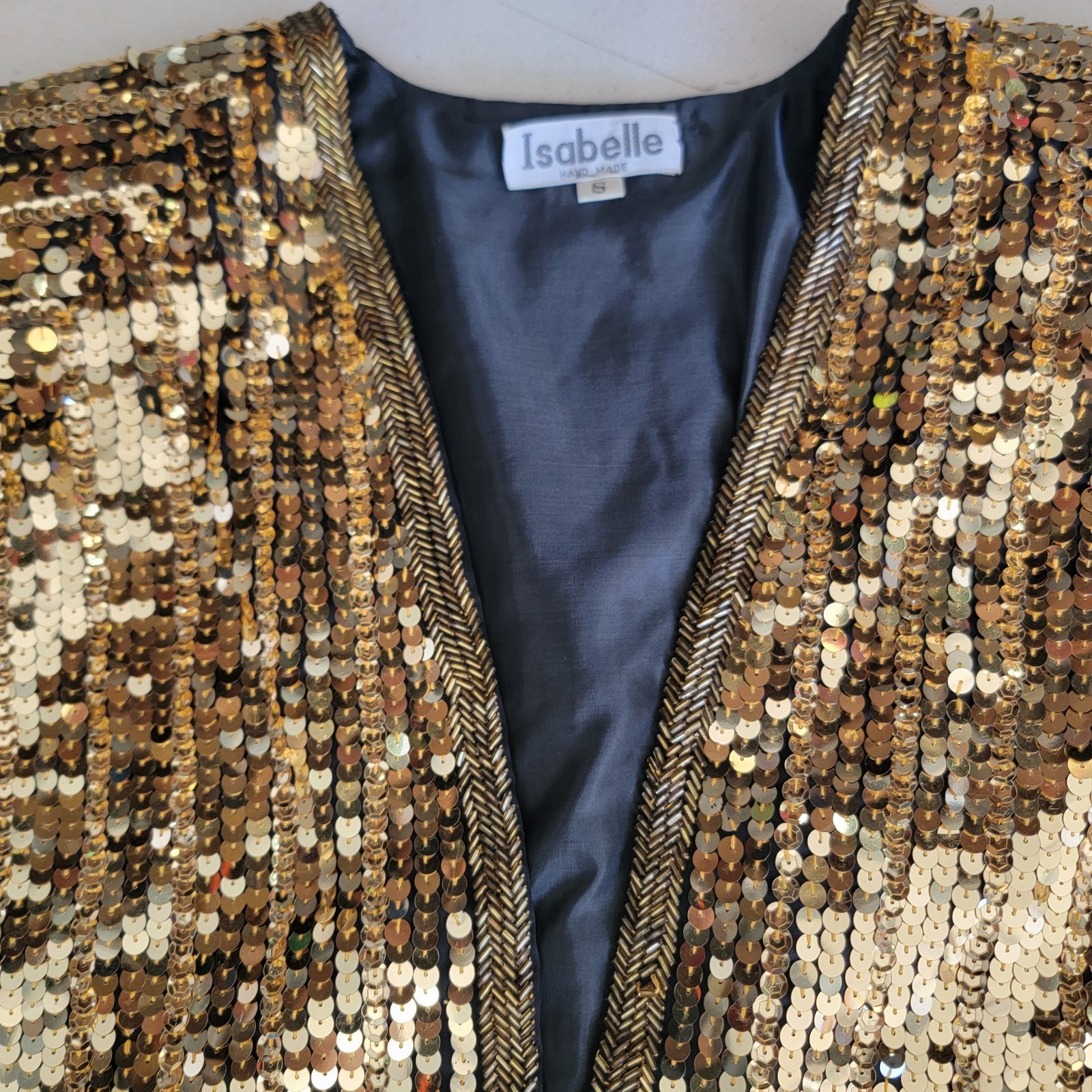 Vintage Isabelle Handmade Gold Sequin Cocktail Party Gatsby Shrug Jacket S/M