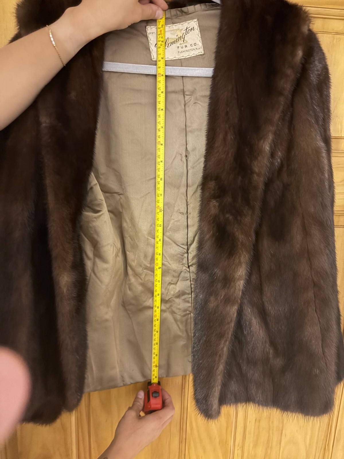 Vintage Flemington Fur Co Genuine Brown Mink Fur Jacket Coat 19” Pit to Pit