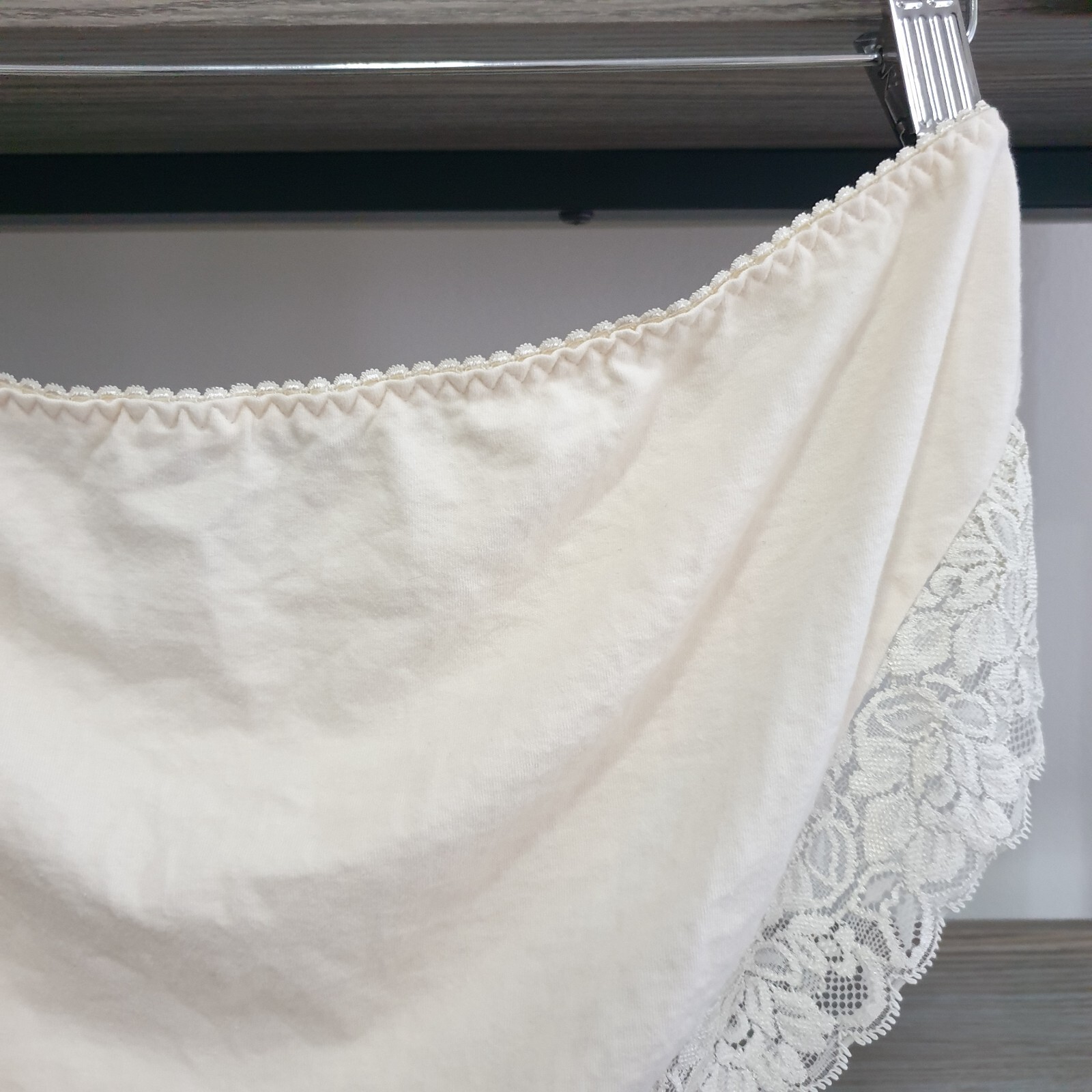 Vintage Ivory Cotton Panty Sissy Floral Nylon Lace Brief Size 9-10 Hip 44-47″