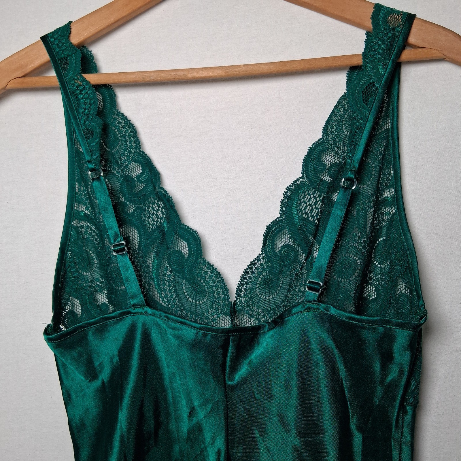 Vintage 1990s Victorias Secret Nightgown Small Emerald Green Lace Satin Intimate