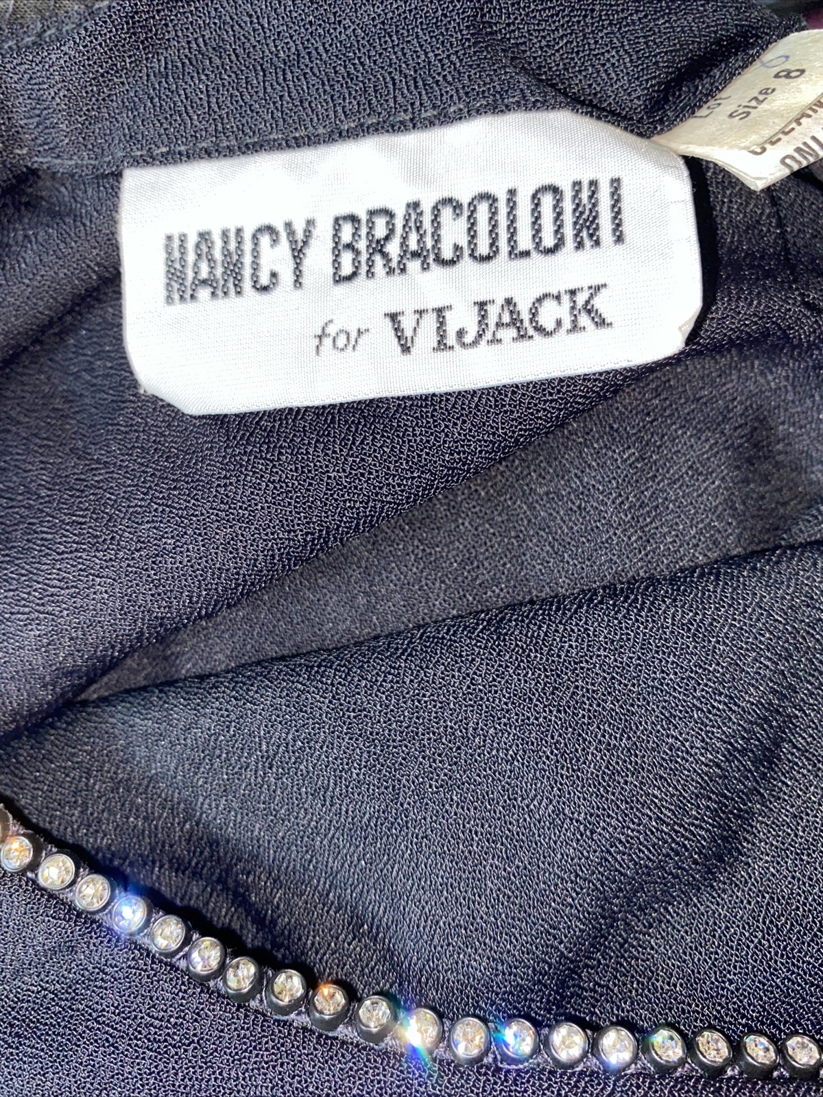 Vintage 1980s NANCY BRACOLONI for VIJACK Dress Black Crepe &. Rhinestones DISCO