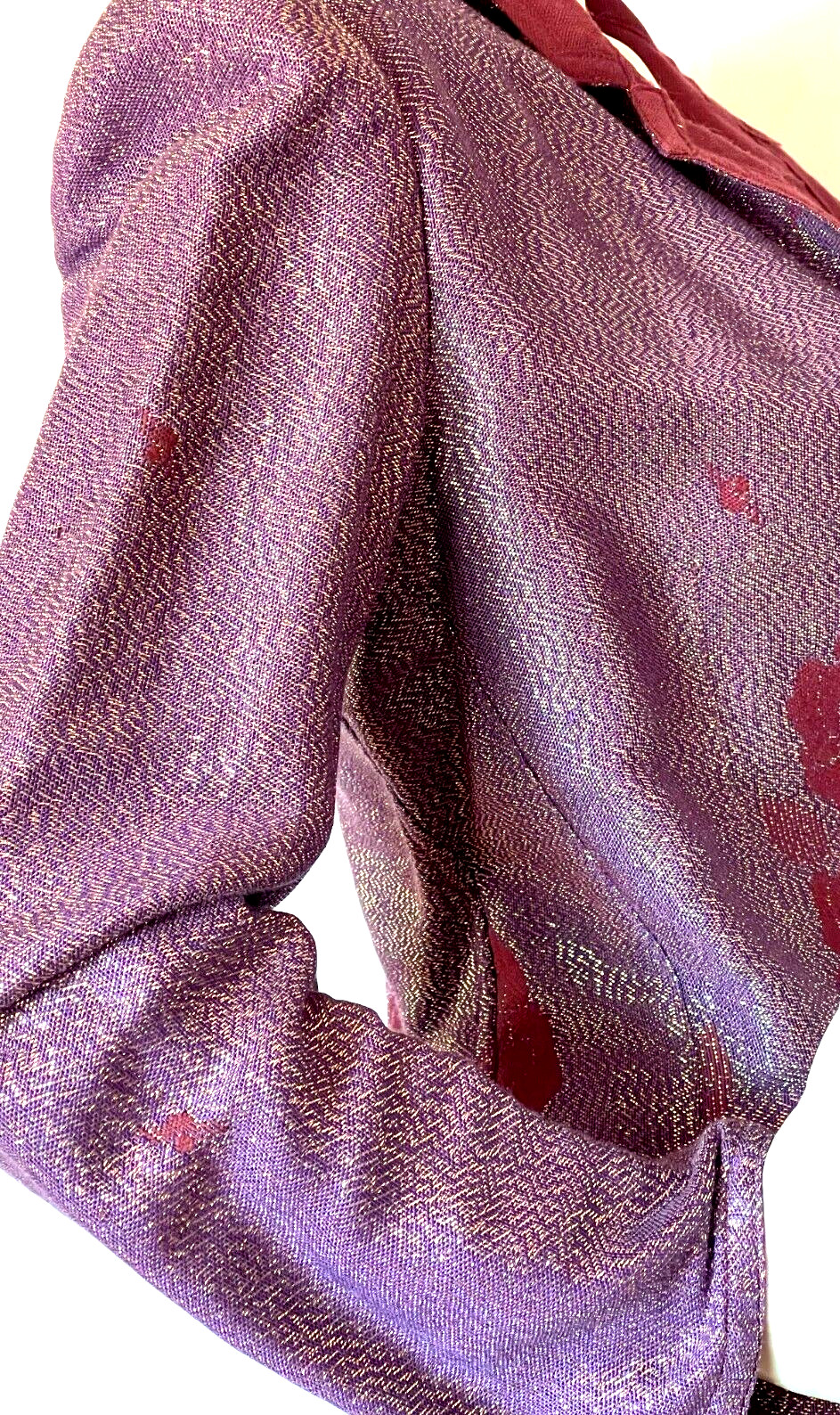 Vintage Krizia Purple Silver Metallic Lurex Evening Jacket W/ Floral Design SZ 6