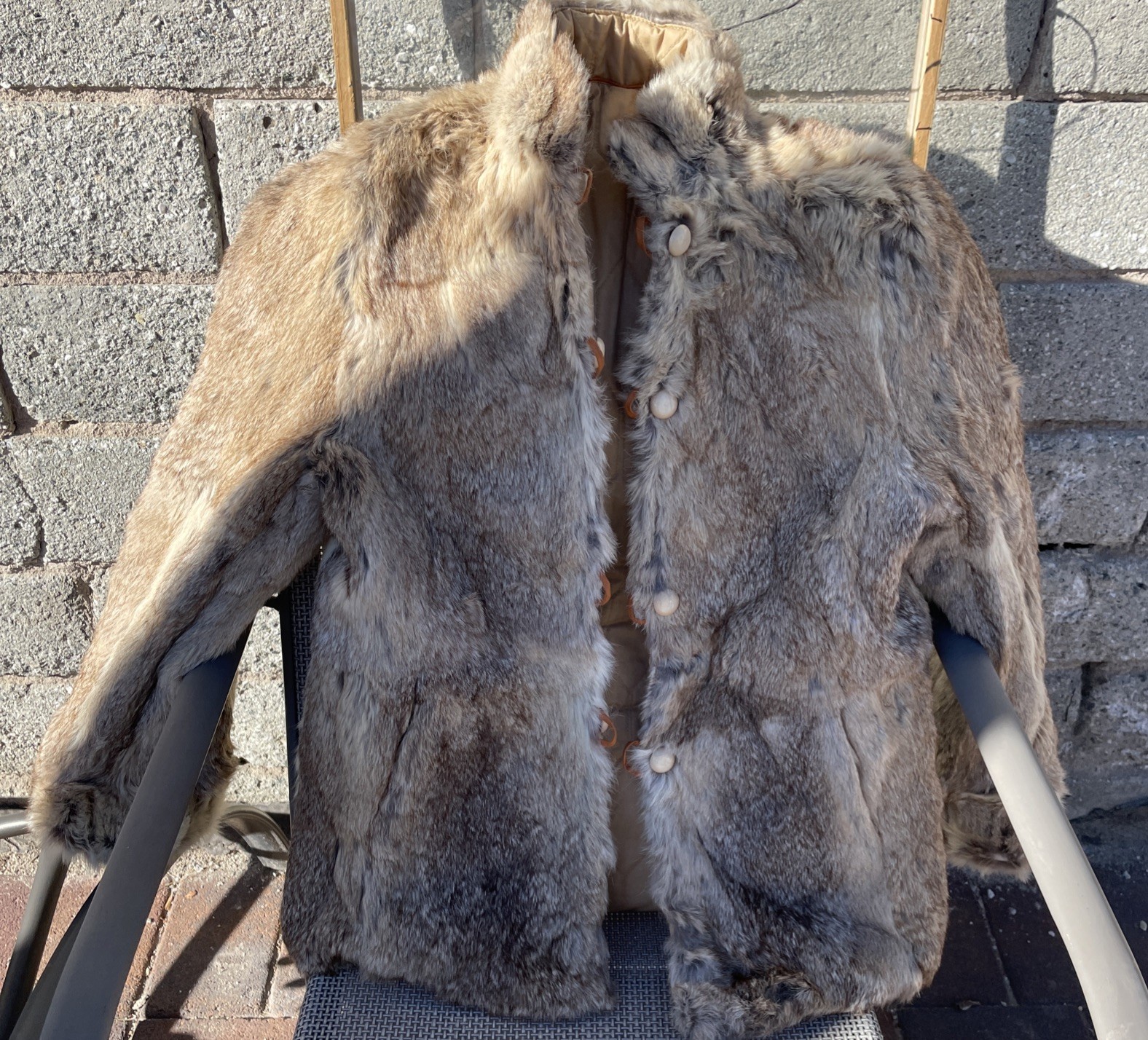 VTG 70s 80s Made in Hong Kong Reversible Rabbit Fur Coat Jacket Women’s Sz S