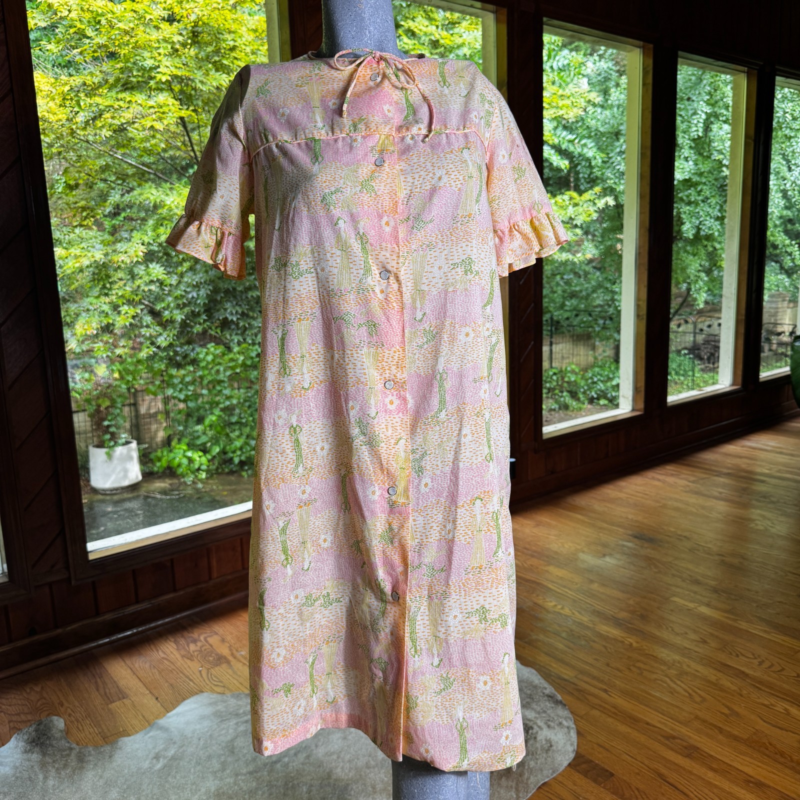 Vintage 60s Lounge Craft House Coat Dress Robe Novelty Print ILGWU Size Medium