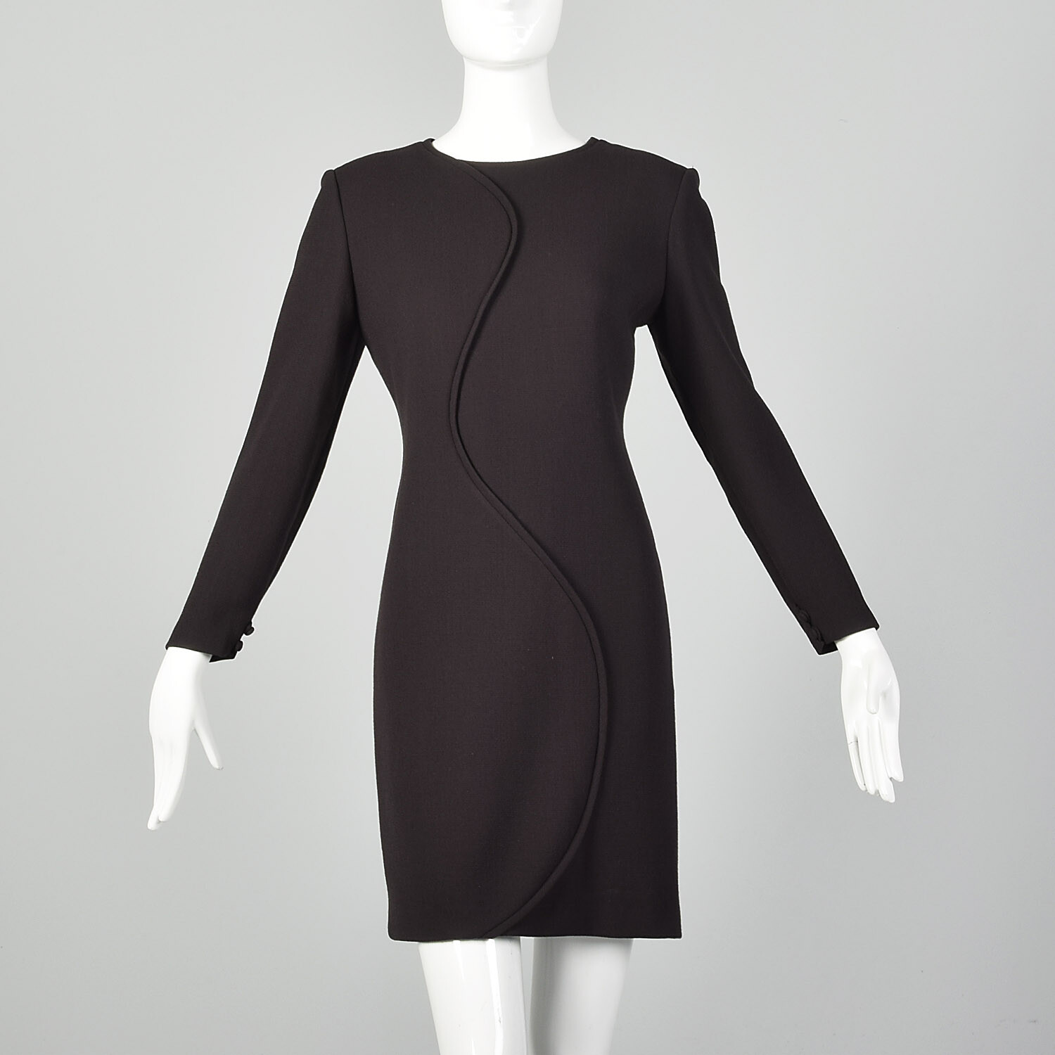 S Bill Blass Brown Long Sleeve Dress 1990s Minimalist Avant Garde Sheath 90s VTG