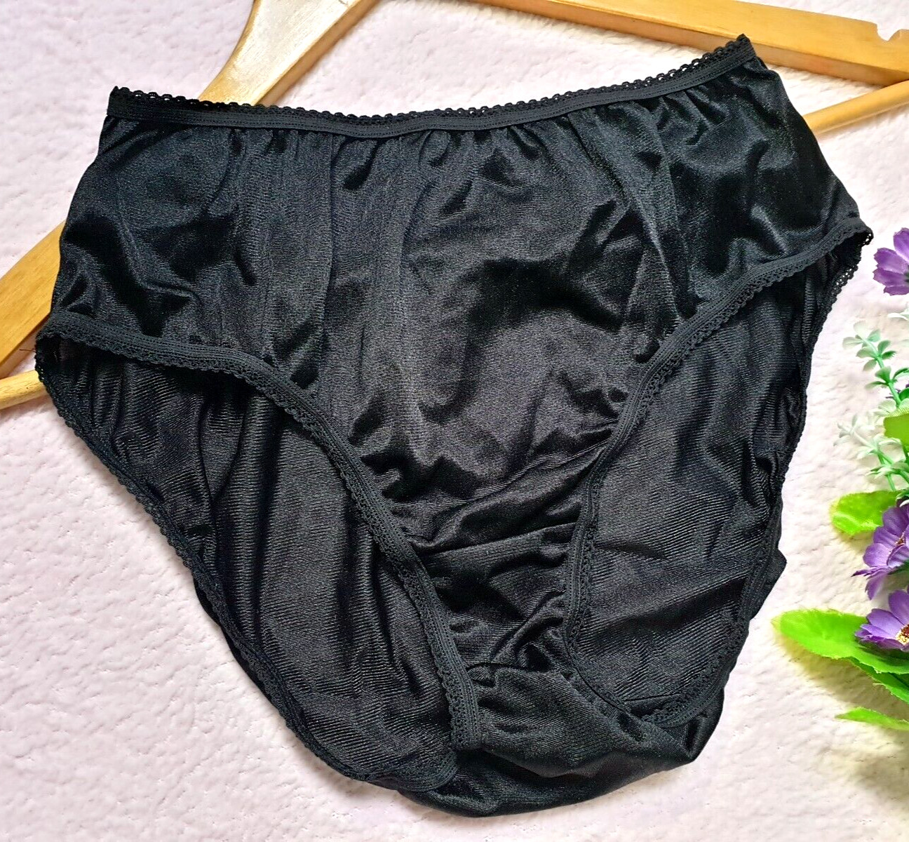 Vintage 100% Nylon Panty Silky Black Sissy Sheer Brief Size 6-7 Hip 35-39″