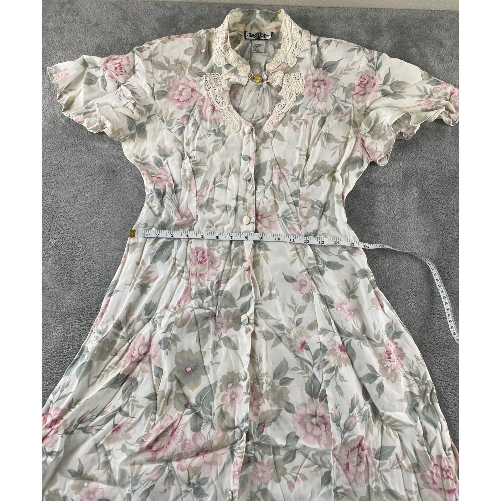 DOT Vintage Floral Maxi Dress Pink Cream Lace Heart Cutout Shell Charm Sz 9/10
