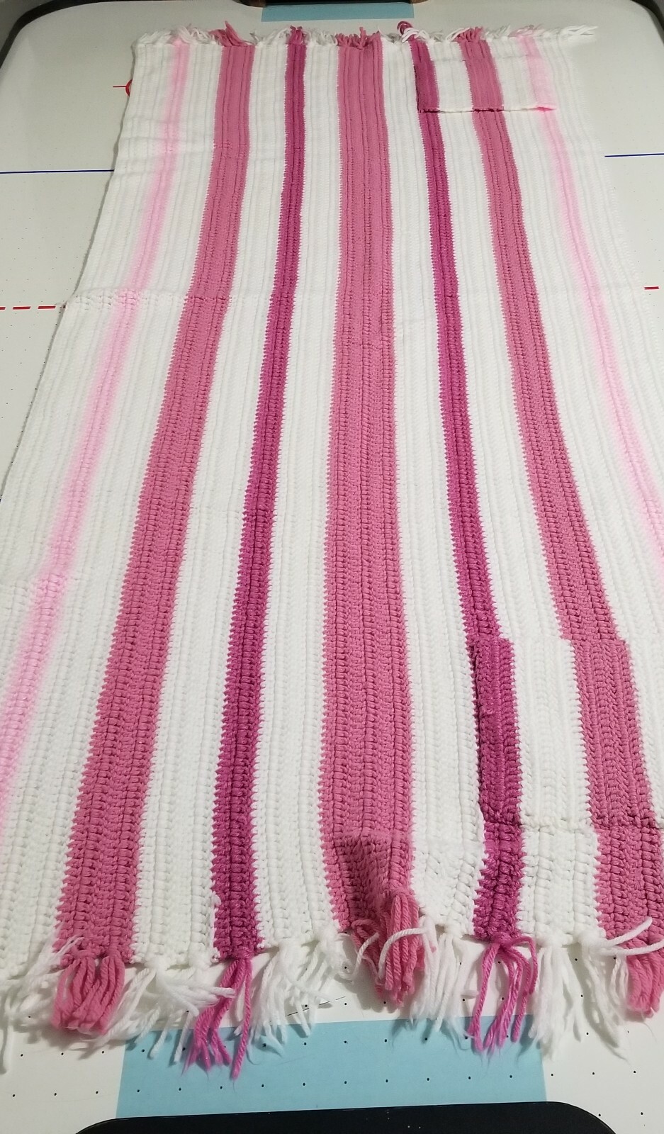 Handmade Pink White Afghan Fringed Poncho Blanket Sweater Wrap Shawl 62 × 26
