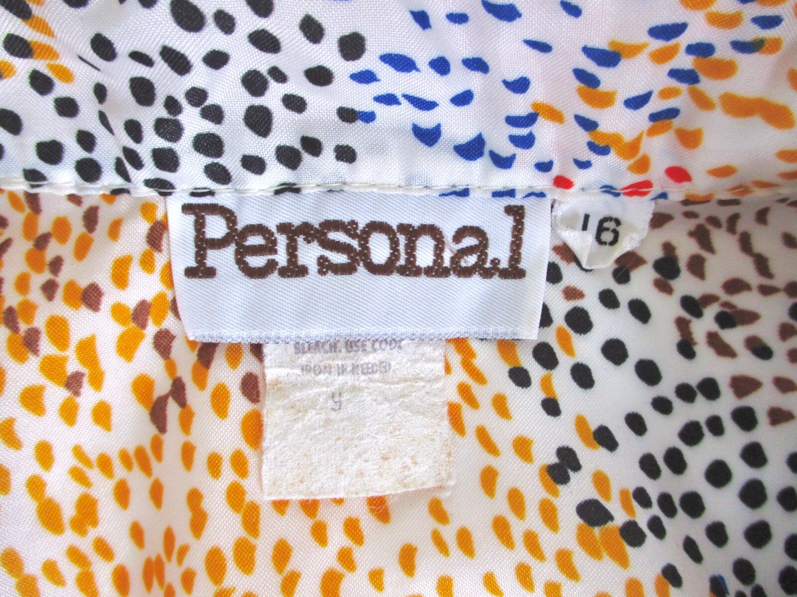 Vtg 70s Mod Colorful Spotted Op Art Silky Poly Button Blouse Secretary Top 16